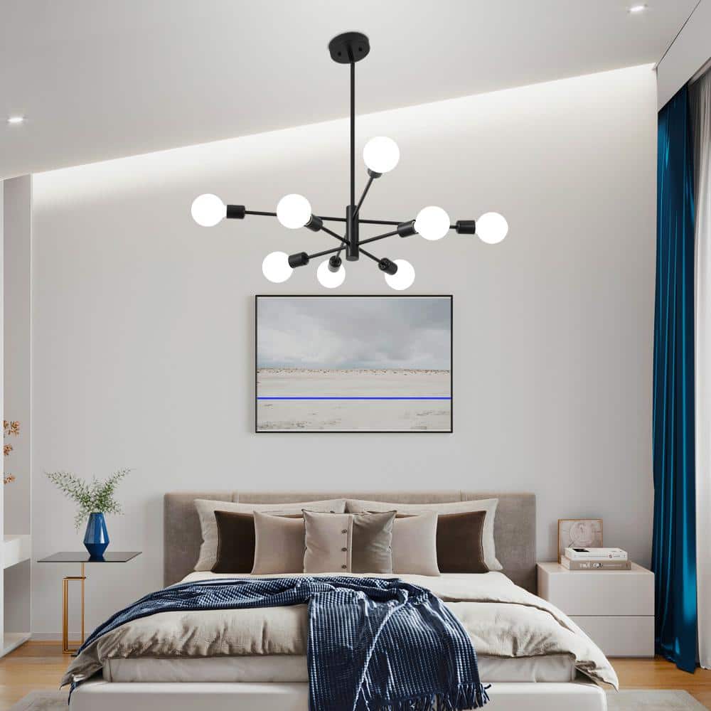 Vintage 8 - Light Black Linear Sputnik Chandelier for Living Room, Mid Century Ceiling Lights without Glass Shade and Bulb - Stu's Home Improvement Outlet