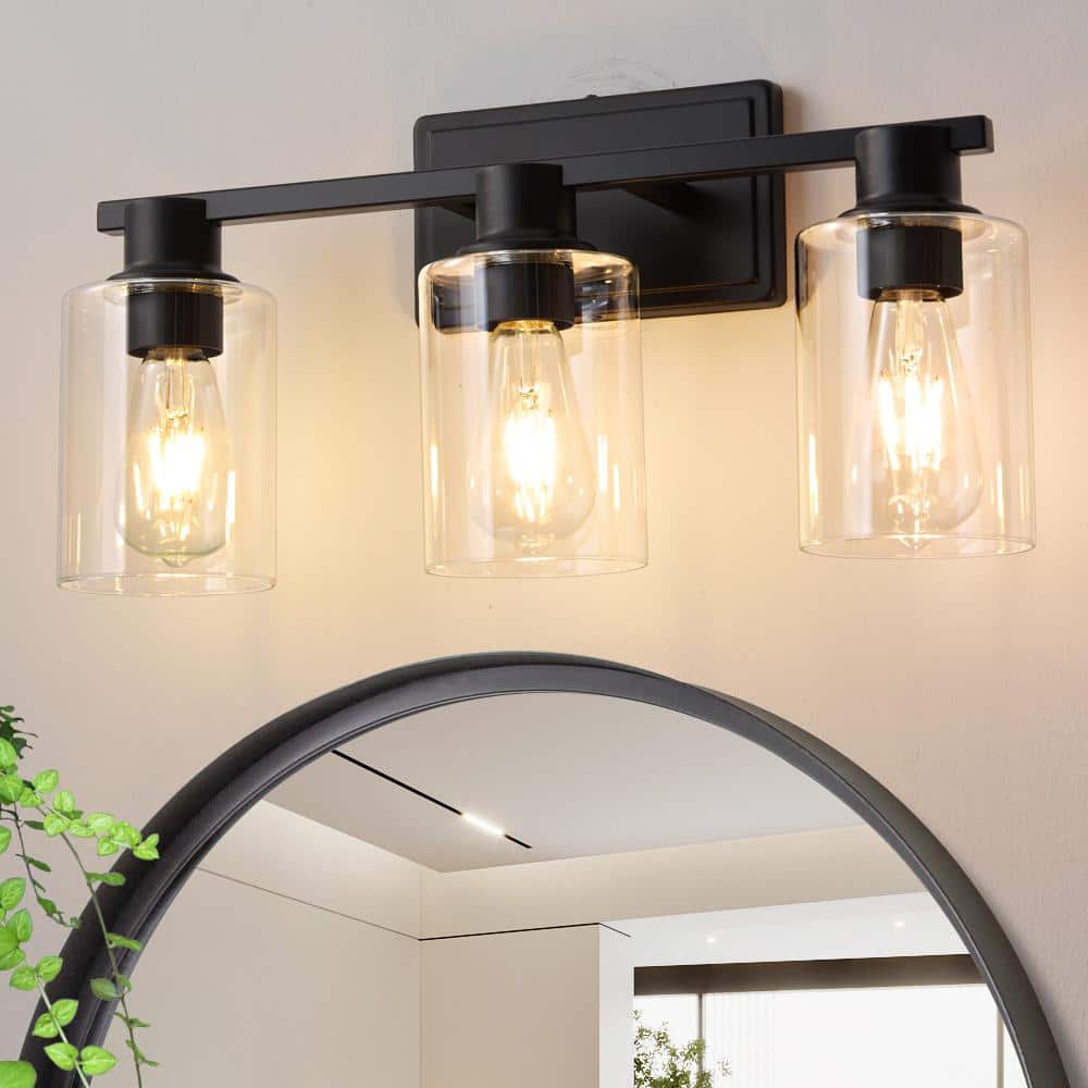 Farmhouse 19.68 in. 3 - Light Black Modern Industrial Indoor Vanity Light with Clear Glass Shades, Bulbs Not Included - Stu's Home Improvement Outlet