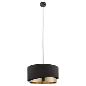 Manderline 15.75 in. W x 8.66 in. H 1 - light Black Statement Pendant Light with Black/Gold Fabric Shade - Stu's Home Improvement Outlet