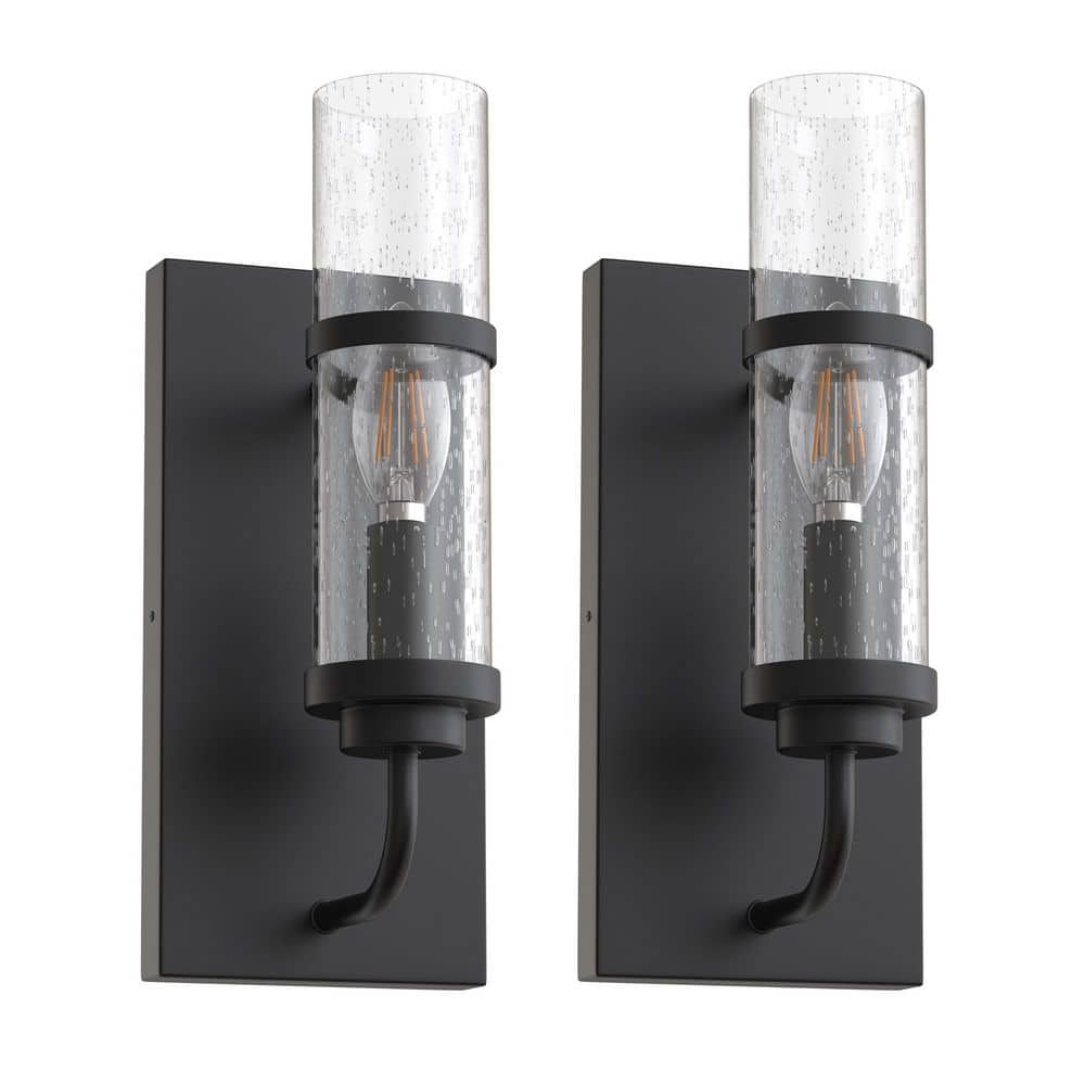 11 in. 2 - Pack 1 - Light Matte Black Indoor Wall Sconce with Clear Glass Shade, E12 Wall Light Fixture for Bedroom Hallway - Stu's Home Improvement Outlet