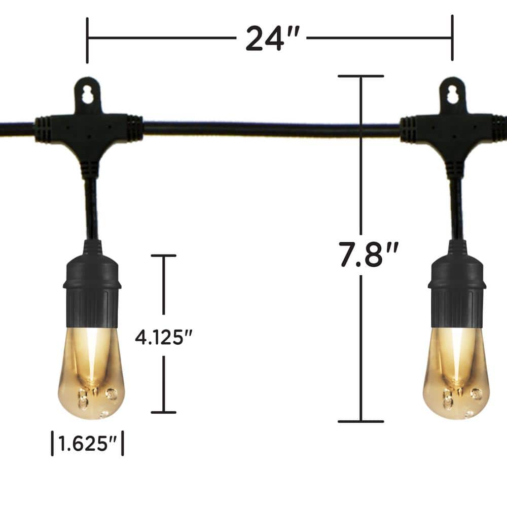 24 Bulbs 48 ft. Outdoor/Indoor Black Vintage LED String Lights, Acrylic Edison Bulbs - Stu's Home Improvement Outlet