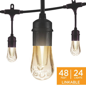 24 Bulbs 48 ft. Outdoor/Indoor Black Vintage LED String Lights, Acrylic Edison Bulbs - Stu's Home Improvement Outlet
