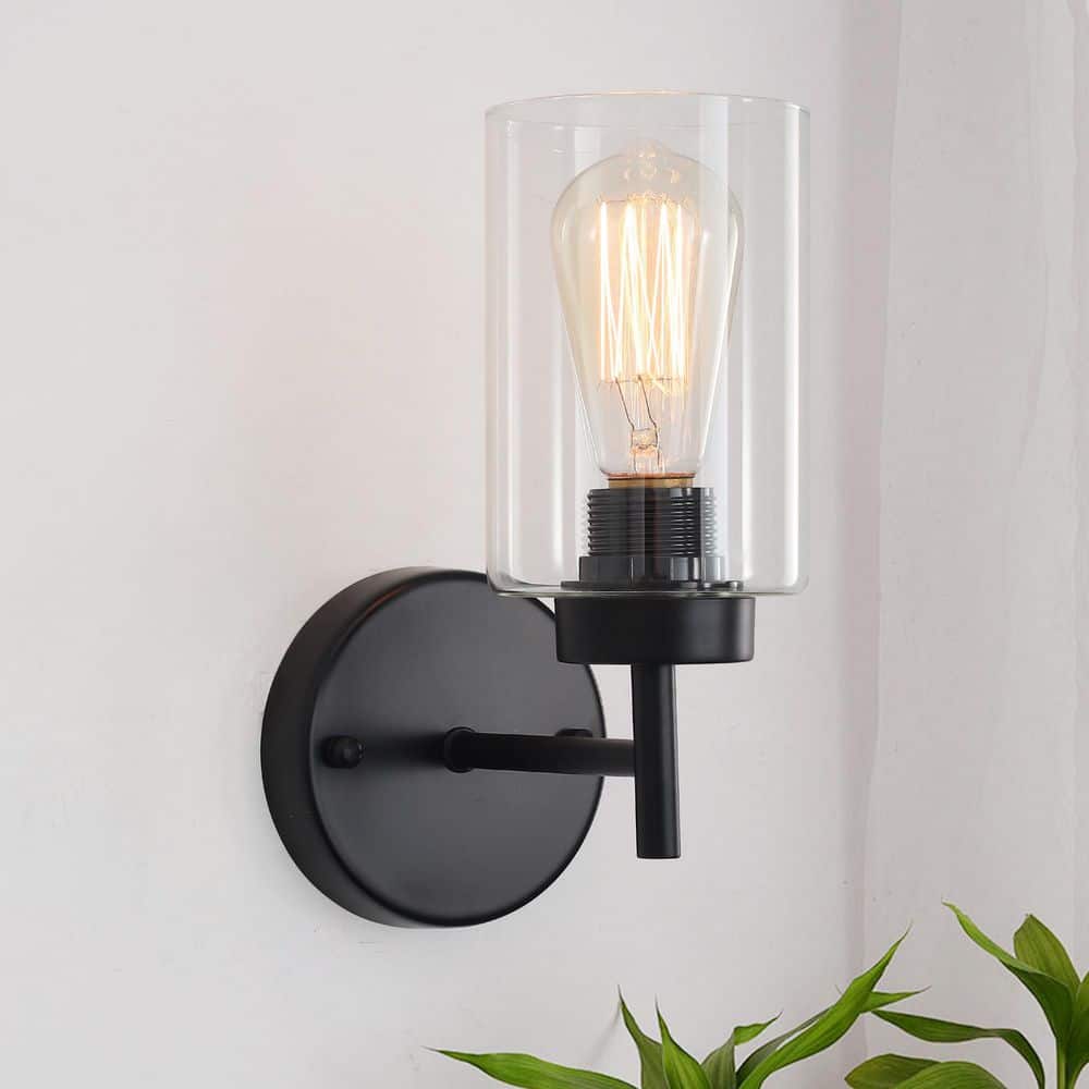 3.93 in. 1 - Light Black Modern Bath Wall Sconce with Clear Glass Shade - Stu's Home Improvement Outlet