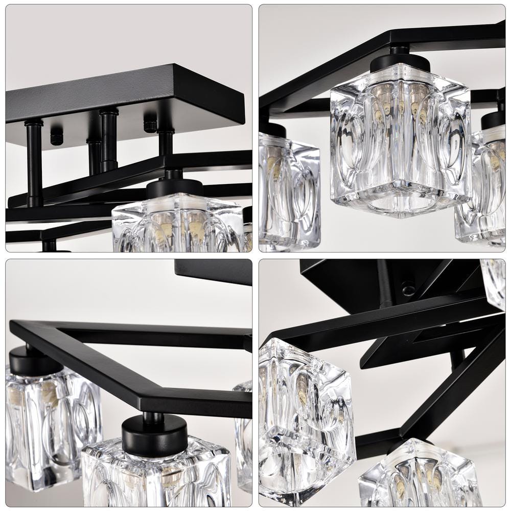 24.9 in. 6 - Light Black Modern Farmhouse Flush Mount with Cube Shade - Stu's Home Improvement Outlet