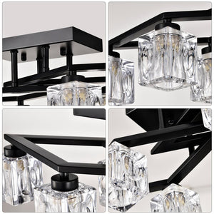 24.9 in. 6 - Light Black Modern Farmhouse Flush Mount with Cube Shade - Stu's Home Improvement Outlet