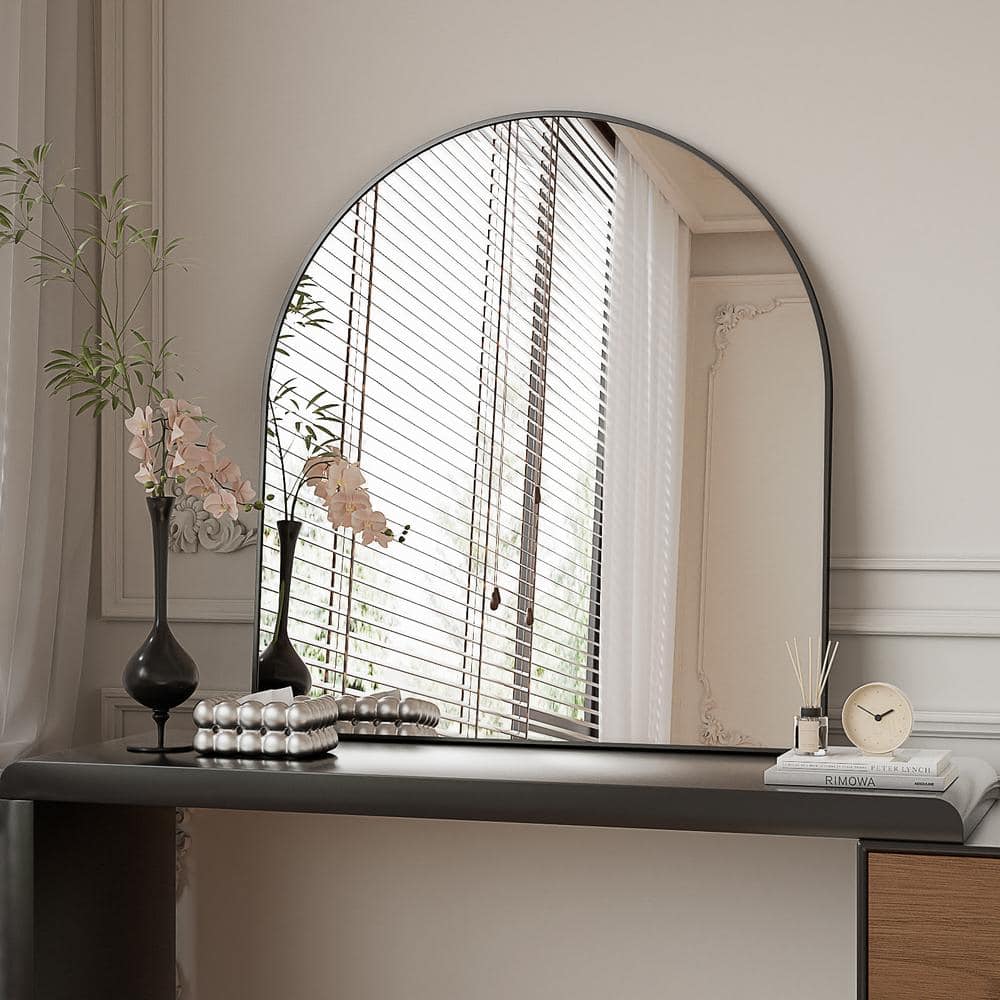 32 in. W x 34 in. H Arch Metal Framed Wall Bathroom Vanity Mirror Black - Stu's Home Improvement Outlet