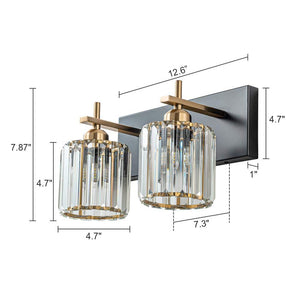 Orillia 12.6 in. 2 - Light Black and Gold Bathroom Vanity Light with Crystal Shade Wall Sconce Over Mirror - Stu's Home Improvement Outlet