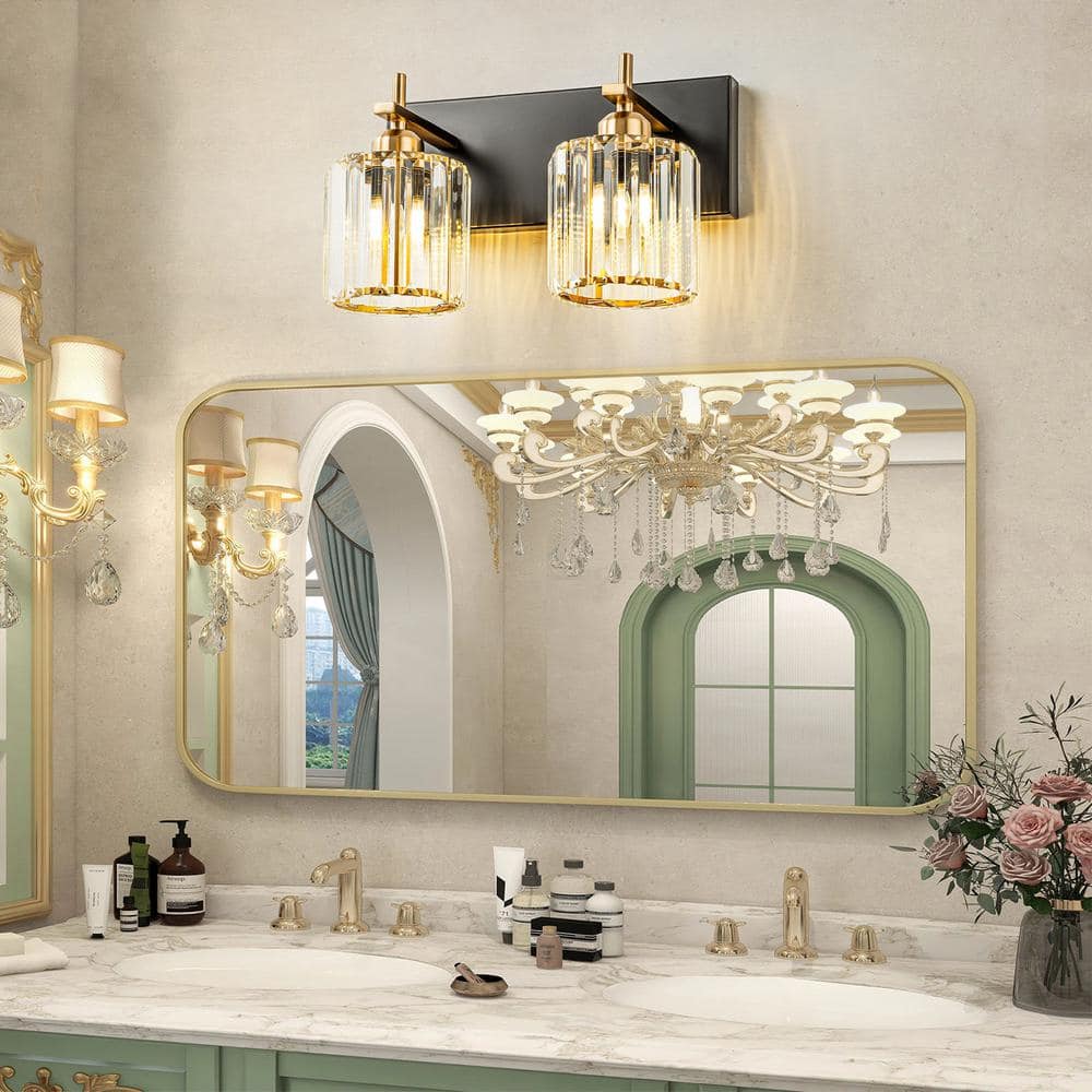 Orillia 12.6 in. 2 - Light Black and Gold Bathroom Vanity Light with Crystal Shade Wall Sconce Over Mirror - Stu's Home Improvement Outlet