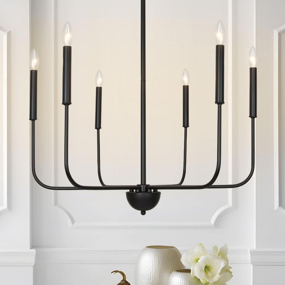 6 Lights Modern Black Chandelier for Parlor,Base,Study, 6 Lights Farmhouse Candlestick Dining Room Pendant Light Fixture