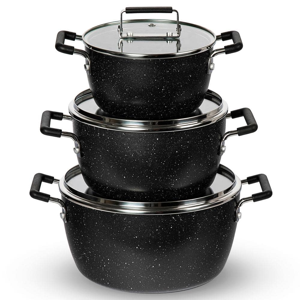 6-Piece Aluminum Ultra-Durable Nonstick Diamond and Mineral Infused Coating Nesting Pots Set