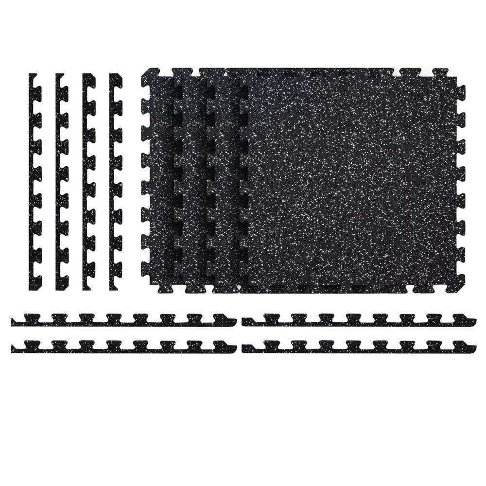 Norsk Black with Blue White Flecks 20,5 in, x 20,5 in, x 0,47 in, Rubber-Tec Reversible Gym Flooring (12 sq, ft,) (4-Pack)