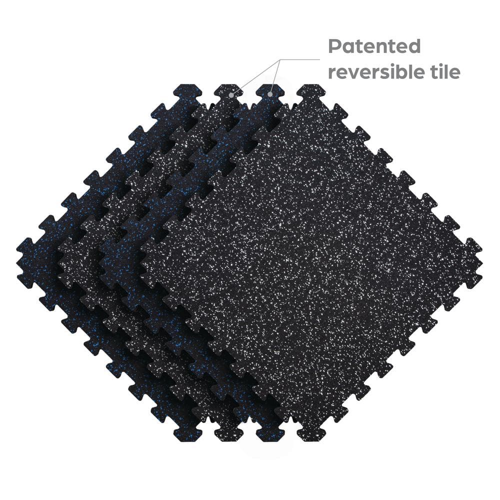 Norsk Black with Blue White Flecks 20,5 in, x 20,5 in, x 0,47 in, Rubber-Tec Reversible Gym Flooring (12 sq, ft,) (4-Pack)