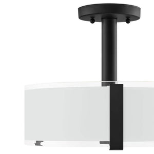 Bourland 14 in. 3 - Light Black Semi - Flush Mount Ceiling Light Fixture with White and Clear Glass Double Shade - Stu's Home Improvement Outlet