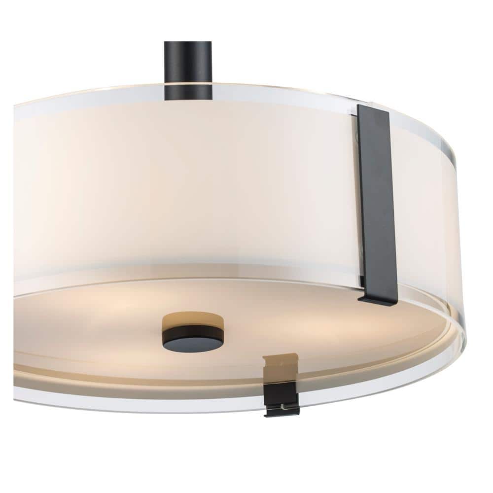 Bourland 14 in. 3 - Light Black Semi - Flush Mount Ceiling Light Fixture with White and Clear Glass Double Shade - Stu's Home Improvement Outlet