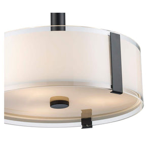 Bourland 14 in. 3 - Light Black Semi - Flush Mount Ceiling Light Fixture with White and Clear Glass Double Shade - Stu's Home Improvement Outlet