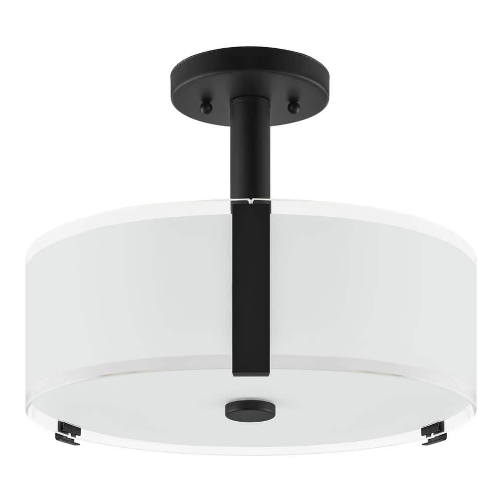 Bourland 14 in. 3 - Light Black Semi - Flush Mount Ceiling Light Fixture with White and Clear Glass Double Shade - Stu's Home Improvement Outlet