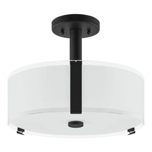 Bourland 14 in. 3 - Light Black Semi - Flush Mount Ceiling Light Fixture with White and Clear Glass Double Shade - Stu's Home Improvement Outlet