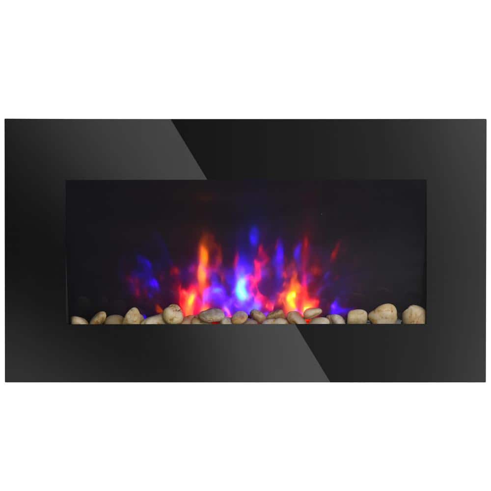 28.5 in. 1500 - Watt Electric Wall - Mounted Fireplace with Flame Effect, 7 Color Background Light and Side Light in. Black - Stu's Home Improvement Outlet