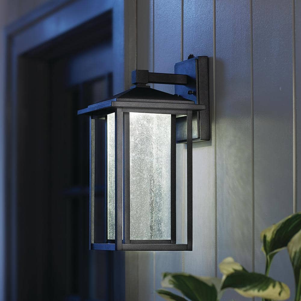 Mauvo Canyon Collection Black Outdoor Seeded Glass Dusk to Dawn Wall Lantern Sconce - Stu's Home Improvement Outlet