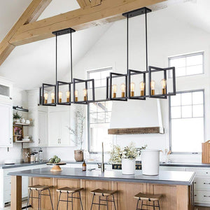 LIBERTAB 6 - Light Black Kitchen Island Pendant Light Farmhouse Linear Rectangle Chandelier - Stu's Home Improvement Outlet