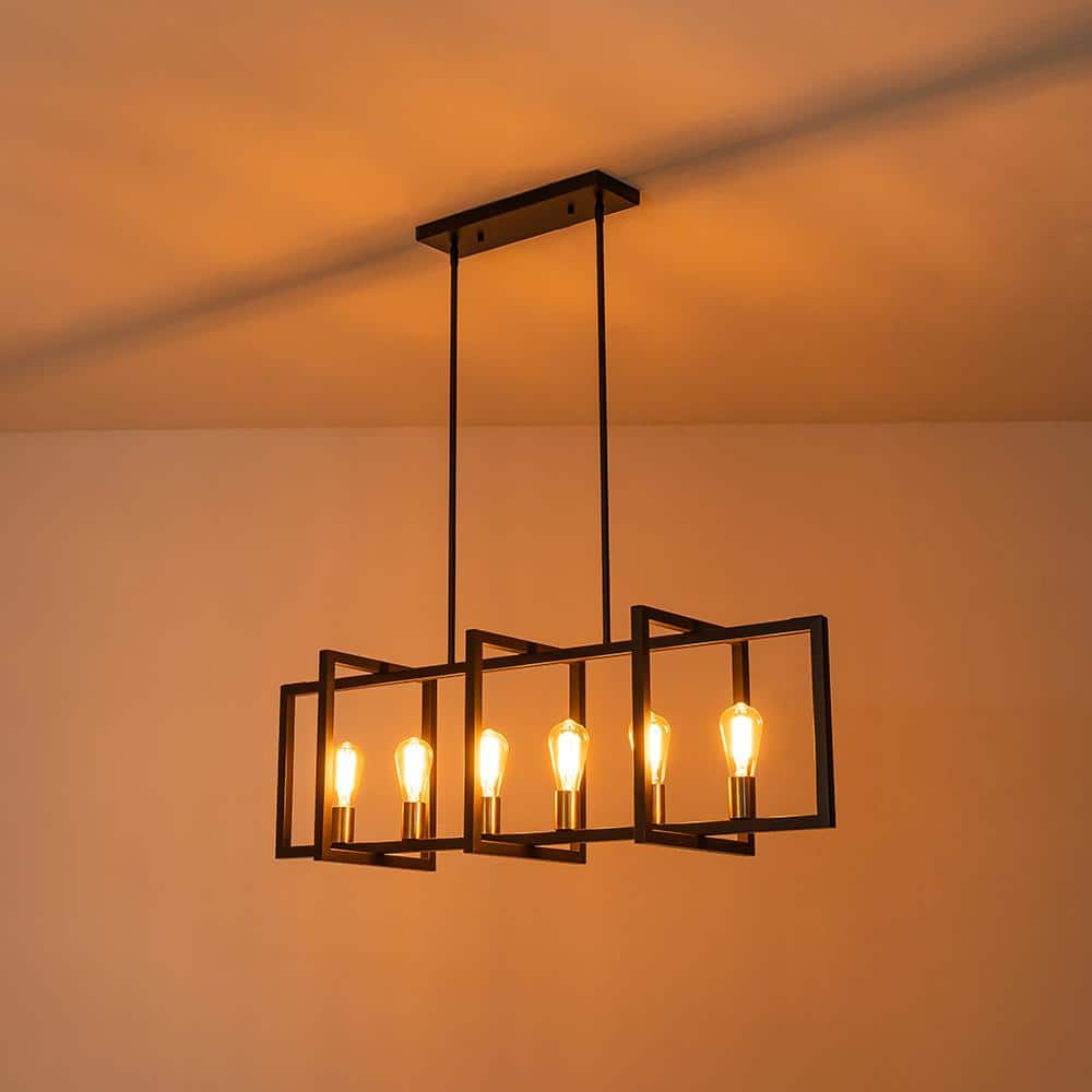 LIBERTAB 6 - Light Black Kitchen Island Pendant Light Farmhouse Linear Rectangle Chandelier - Stu's Home Improvement Outlet