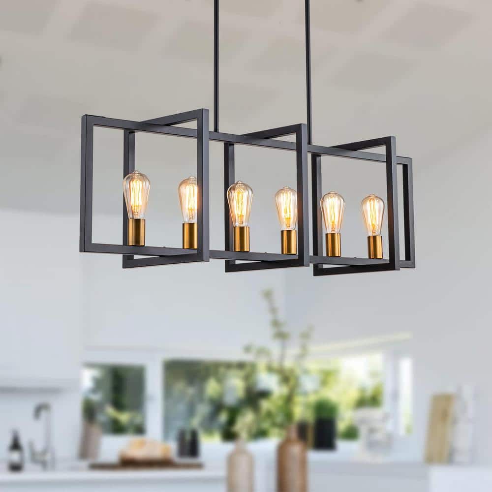 LIBERTAB 6 - Light Black Kitchen Island Pendant Light Farmhouse Linear Rectangle Chandelier - Stu's Home Improvement Outlet