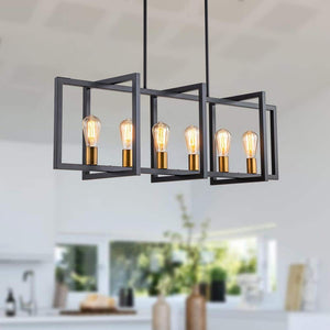 LIBERTAB 6 - Light Black Kitchen Island Pendant Light Farmhouse Linear Rectangle Chandelier - Stu's Home Improvement Outlet