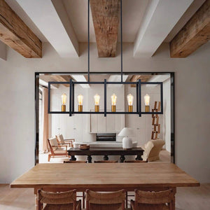 LIBERTAB 6 - Light Black Kitchen Island Pendant Light Farmhouse Linear Rectangle Chandelier - Stu's Home Improvement Outlet