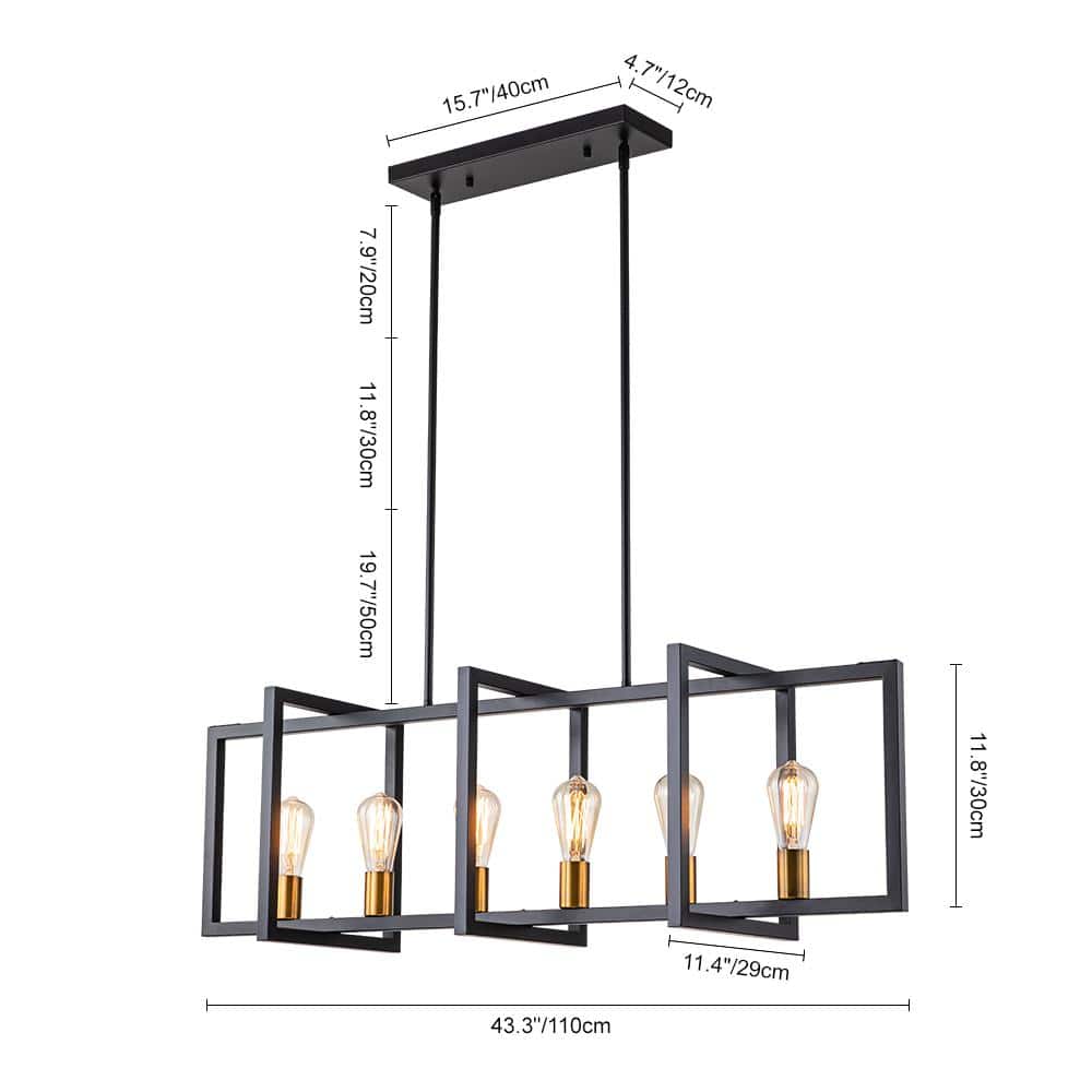 LIBERTAB 6 - Light Black Kitchen Island Pendant Light Farmhouse Linear Rectangle Chandelier - Stu's Home Improvement Outlet