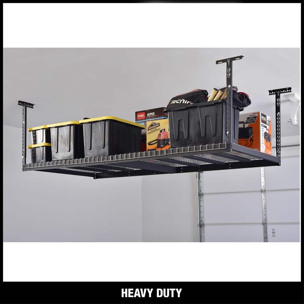 97.5 in. W x 43.75 in. H x 48 in. D Adjustable Height Metal Heavy-Duty Overhead Garage Storage Rack in Black