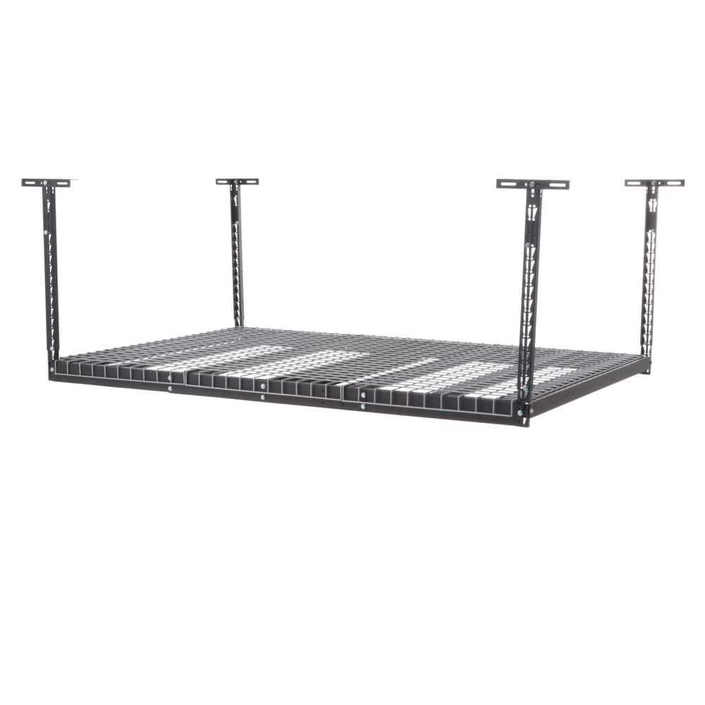 97.5 in. W x 43.75 in. H x 48 in. D Adjustable Height Metal Heavy-Duty Overhead Garage Storage Rack in Black