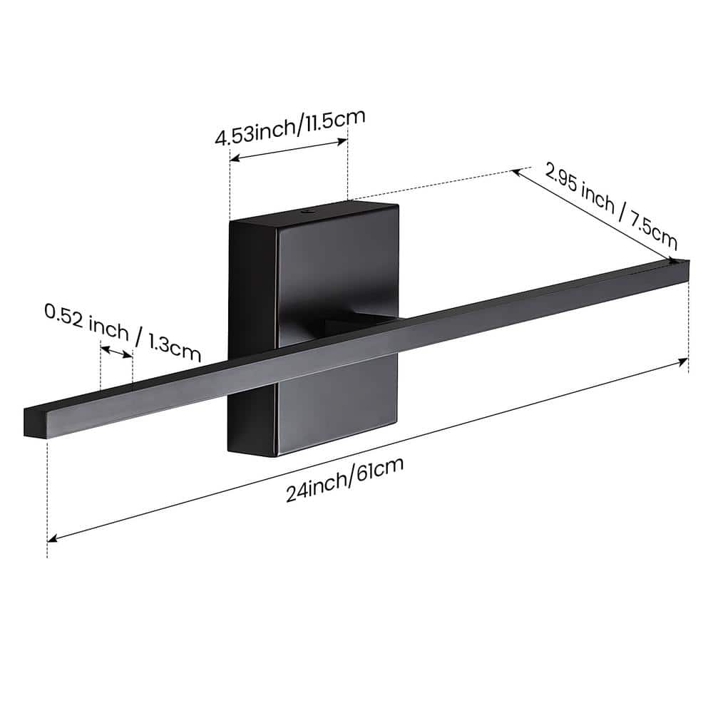24 in. 1-light Black LED Vanity Light Bar 18-Watt Rotatable Bathroom Light Fixture Dimmable Sconces Wall Lighting