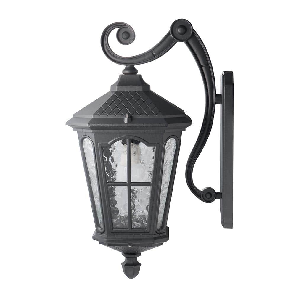 Bentham 19.4 in. 1 - Light Black LED Outdoor Wall Light Coach Sconce with Hammered Glass Dusk to Dawn (Bulb Included) - Stu's Home Improvement Outlet