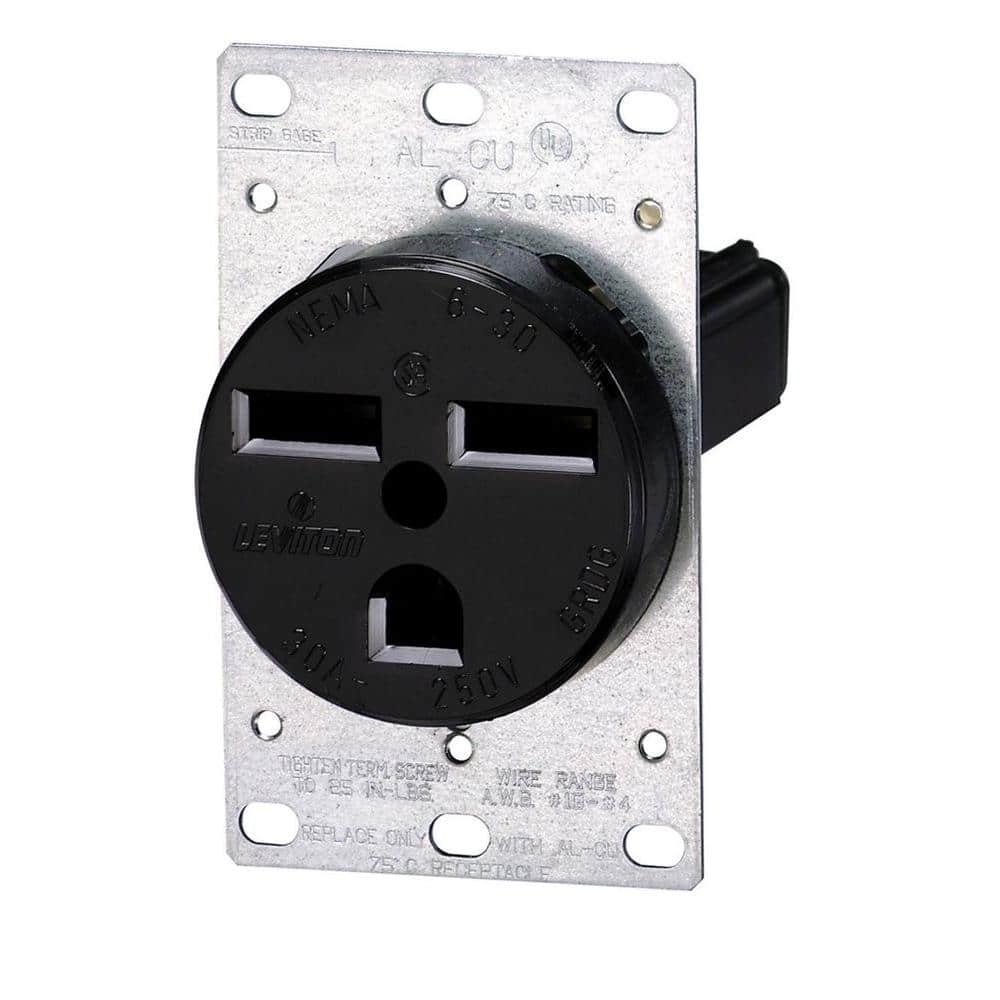 30 Amp 2-Pole Flush Mount Shallow Single Outlet, Black 5372-S00