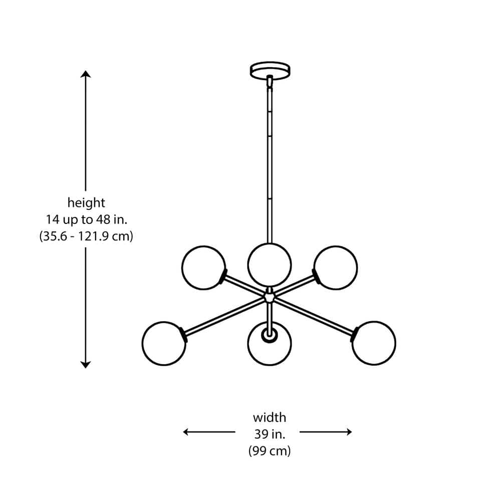 39 in. 6-Light Black Sputnik Pendant Light Fixture with Opal Glass Globe Shades