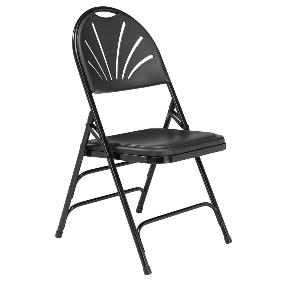 National Public Seating Black Plastic Fan Back Stackable Outdoor Safe Folding Chair (Set of 4) - Stu's Home Improvement Outlet