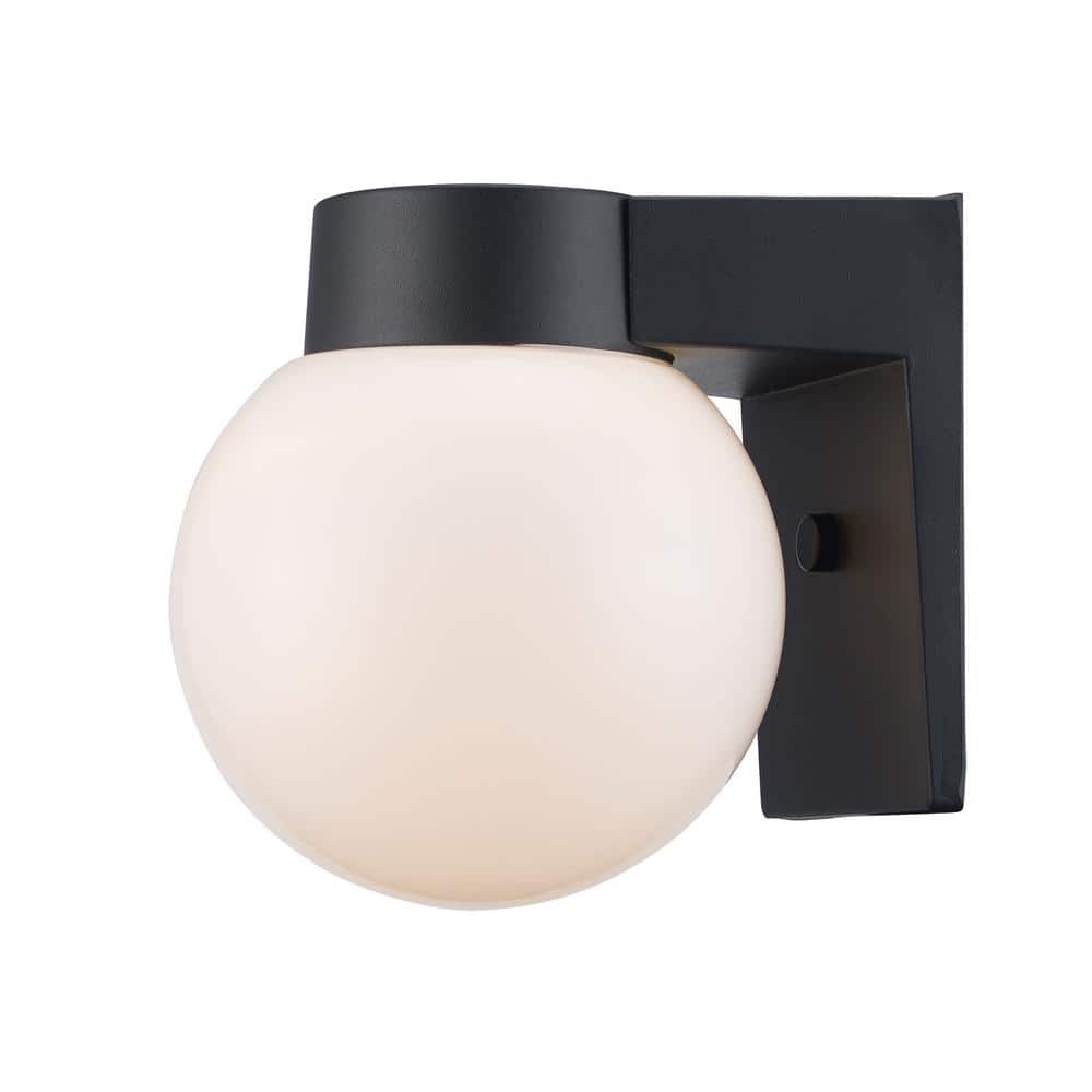 7 in. Black Outdoor Hardwired Wall Lantern Sconce with White Glass - Stu's Home Improvement Outlet