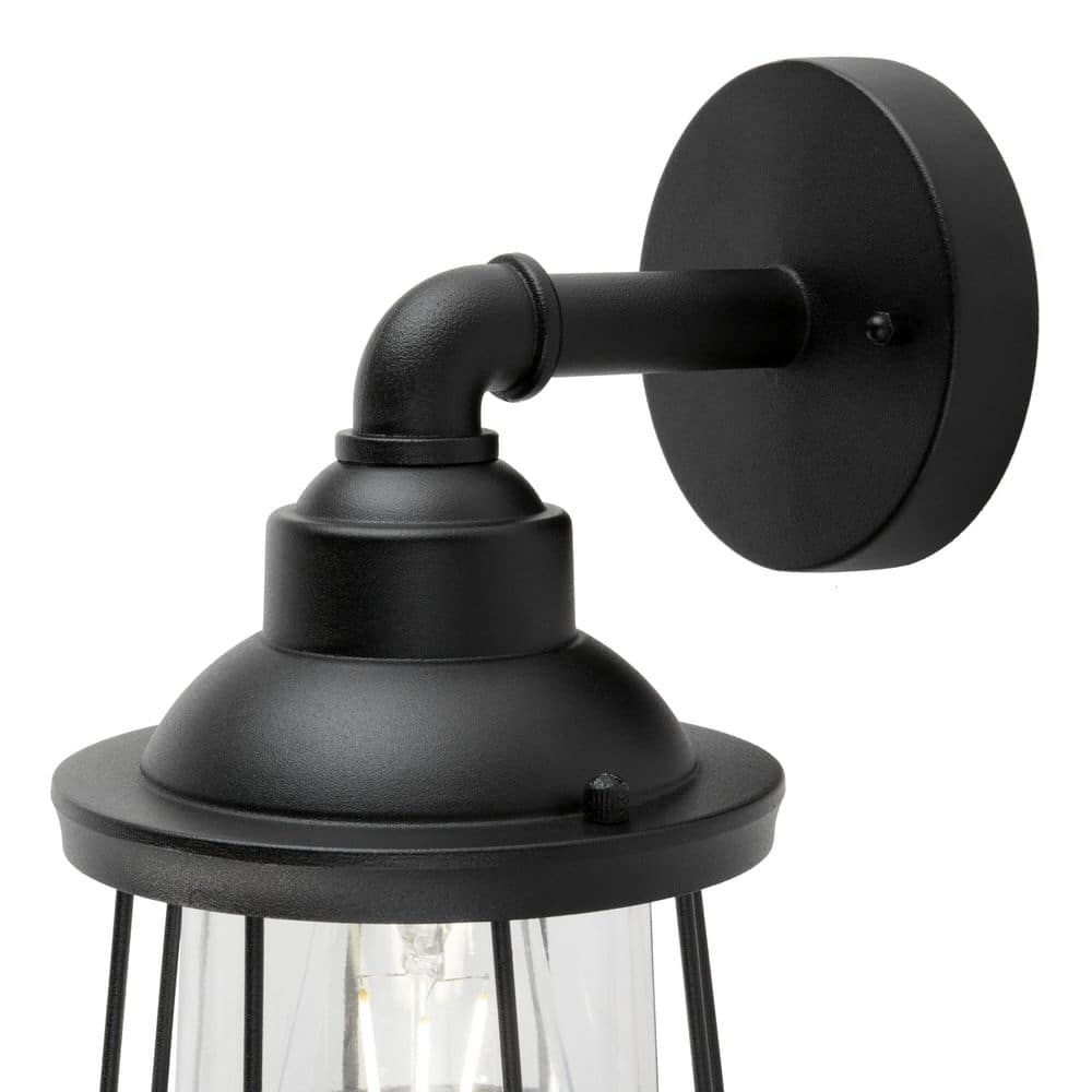 1-Light Black Hardwired Outdoor Nautical Wall Lantern Sconce