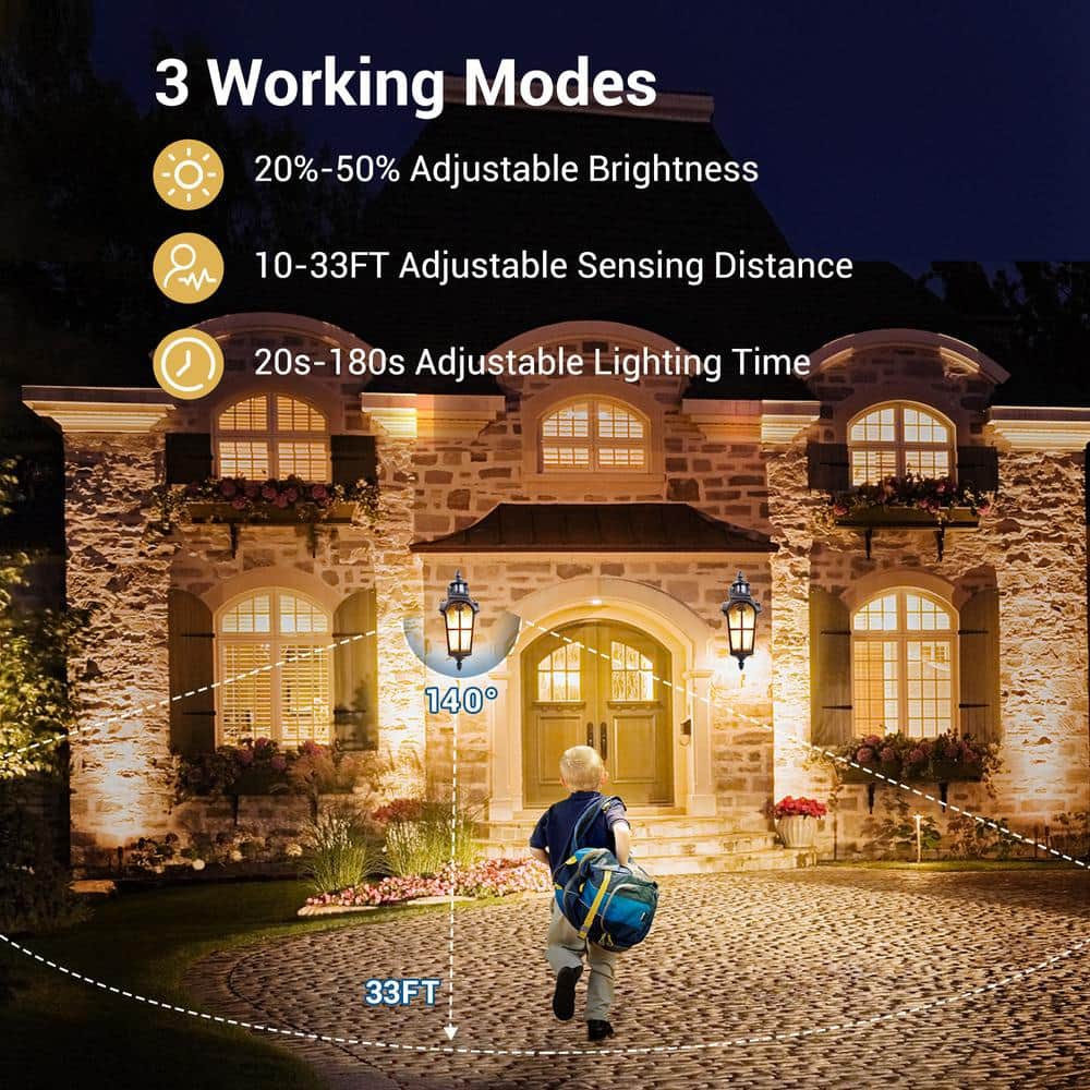 16.8 in. Black Motion Sensing Dusk to Dawn Outdoor Hardwired Wall Lantern Scone with No Bulbs Included, Set of 2 - Stu's Home Improvement Outlet