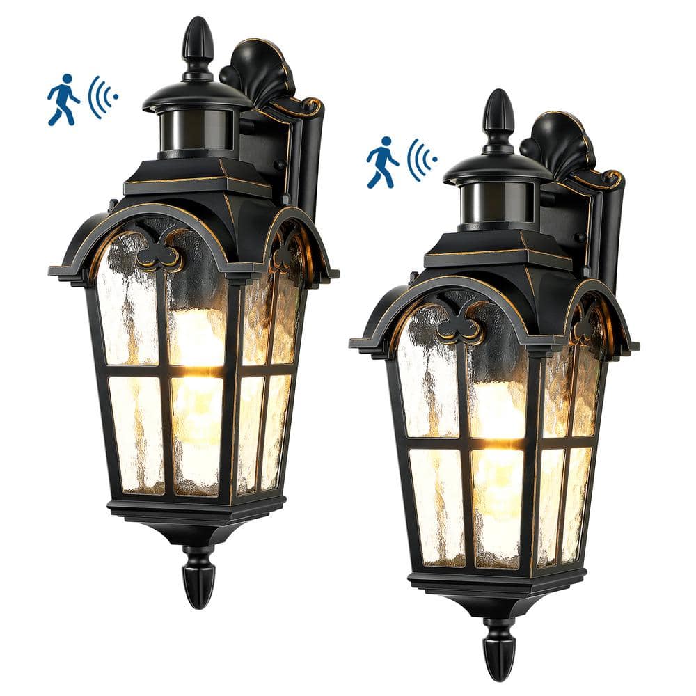 16.8 in. Black Motion Sensing Dusk to Dawn Outdoor Hardwired Wall Lantern Scone with No Bulbs Included, Set of 2 - Stu's Home Improvement Outlet