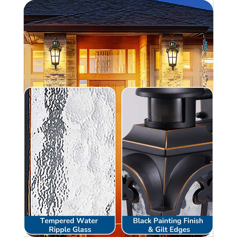 16.8 in. Black Motion Sensing Dusk to Dawn Outdoor Hardwired Wall Lantern Scone with No Bulbs Included, Set of 2 - Stu's Home Improvement Outlet