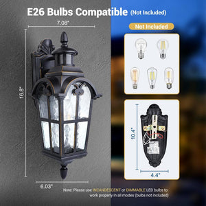 16.8 in. Black Motion Sensing Dusk to Dawn Outdoor Hardwired Wall Lantern Scone with No Bulbs Included, Set of 2 - Stu's Home Improvement Outlet