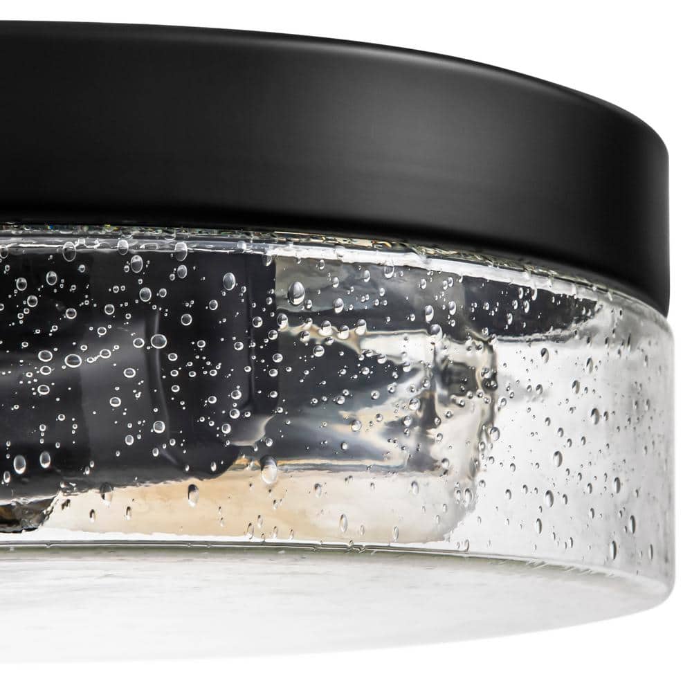 Murphy 2 - Light 11.2 in. Black Semi - Flush Mount Light with Seeded Glass Drum Shade - Stu's Home Improvement Outlet