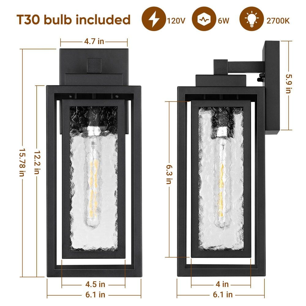 15.78'' Modern Black Water Ripple Outdoor Wall Lantern, 2 Pack Waterproof Wall Lights Fixture for Patio Outdoor Indoor - Stu's Home Improvement Outlet
