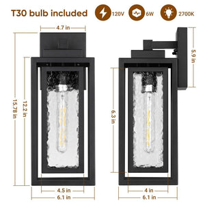 15.78'' Modern Black Water Ripple Outdoor Wall Lantern, 2 Pack Waterproof Wall Lights Fixture for Patio Outdoor Indoor - Stu's Home Improvement Outlet