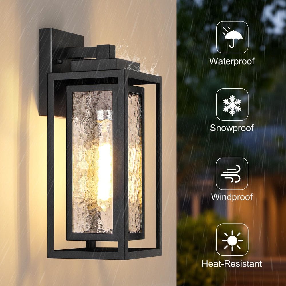 15.78'' Modern Black Water Ripple Outdoor Wall Lantern, 2 Pack Waterproof Wall Lights Fixture for Patio Outdoor Indoor - Stu's Home Improvement Outlet