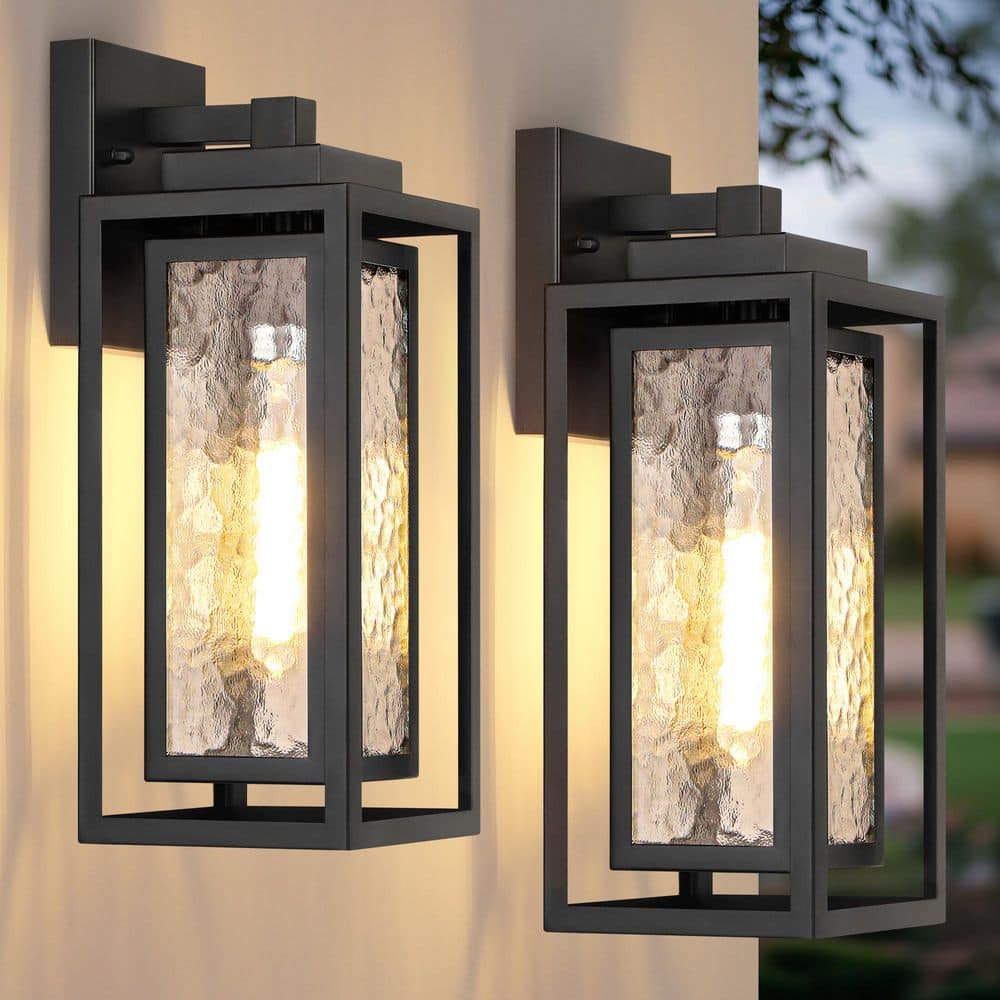 15.78'' Modern Black Water Ripple Outdoor Wall Lantern, 2 Pack Waterproof Wall Lights Fixture for Patio Outdoor Indoor - Stu's Home Improvement Outlet