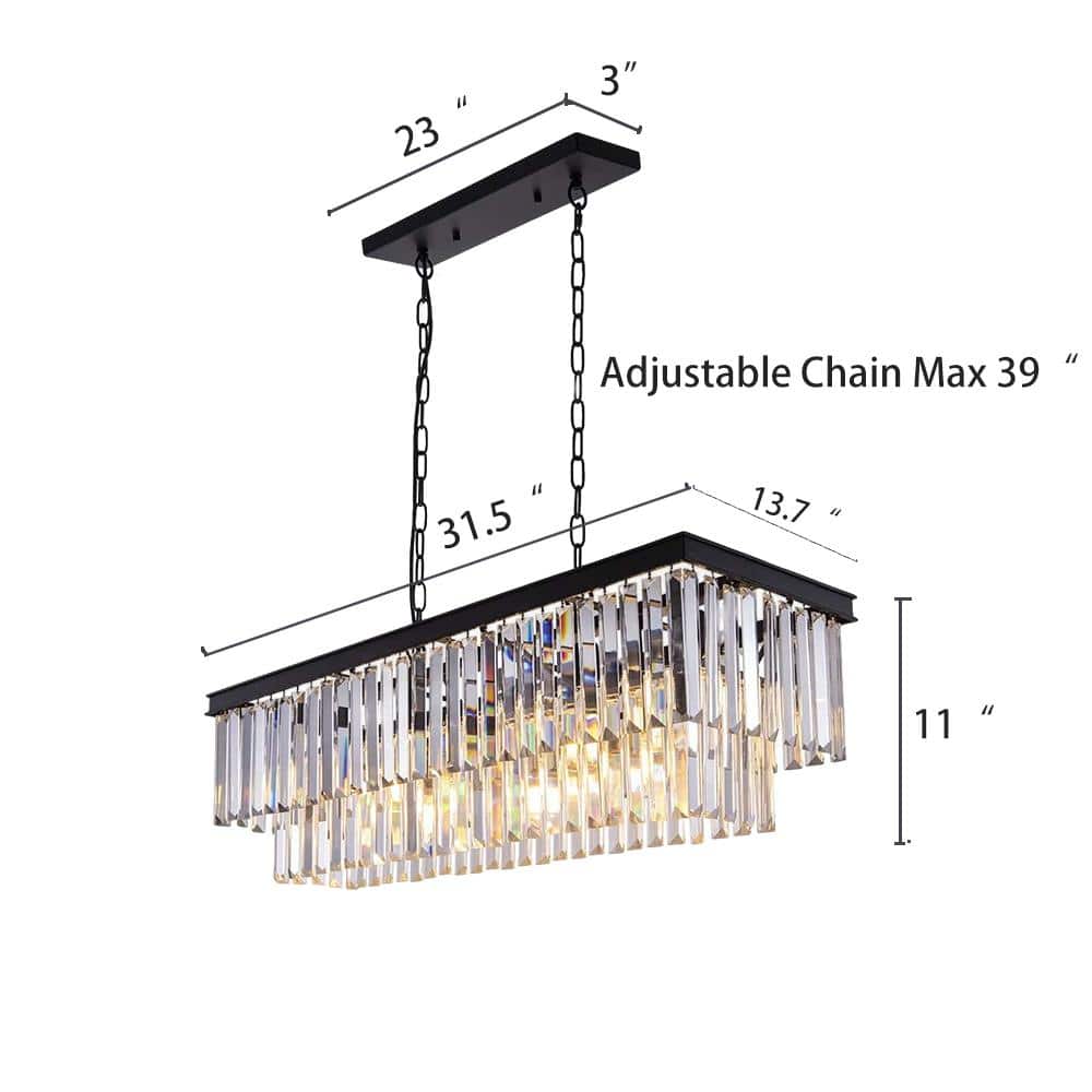 Modern 8 - Light Rectangle Black Crystal Chandelier for Dinning Room - Stu's Home Improvement Outlet