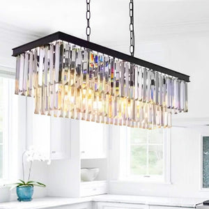Modern 8 - Light Rectangle Black Crystal Chandelier for Dinning Room - Stu's Home Improvement Outlet