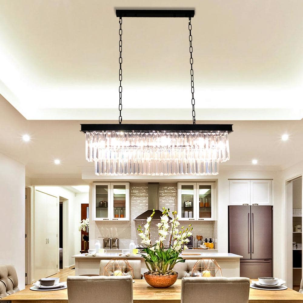 Modern 8 - Light Rectangle Black Crystal Chandelier for Dinning Room - Stu's Home Improvement Outlet